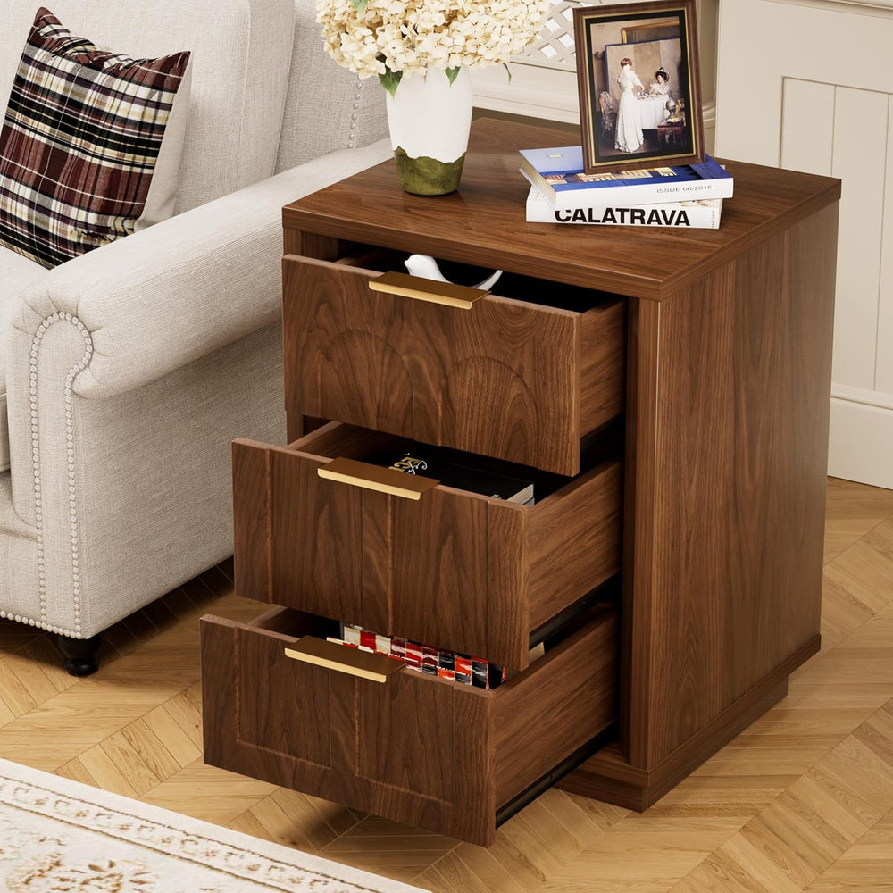 Nightstands Set of 2, Mid Century Modern 3 Drawer Bedside Tables with Arched ...