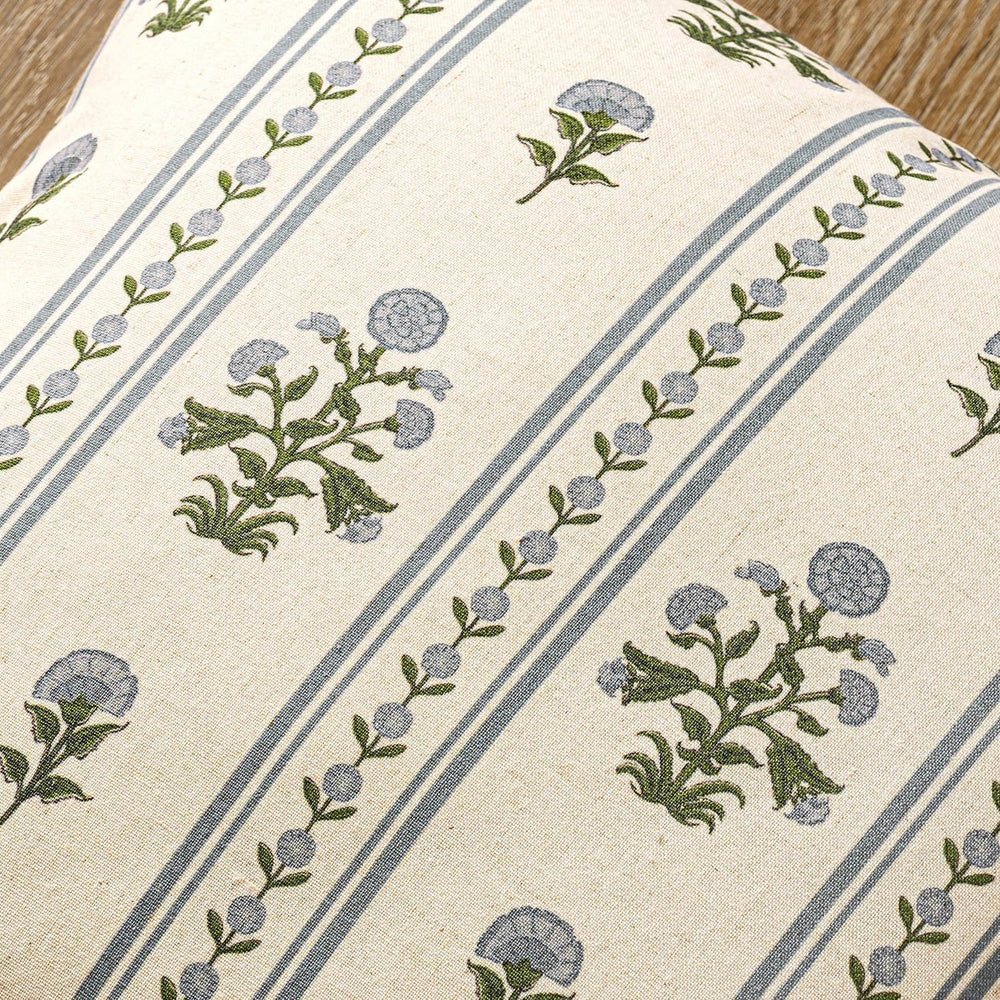 Striped Floral Throw Pillow Covers 18x18 Inch Set of 2 Blue Green