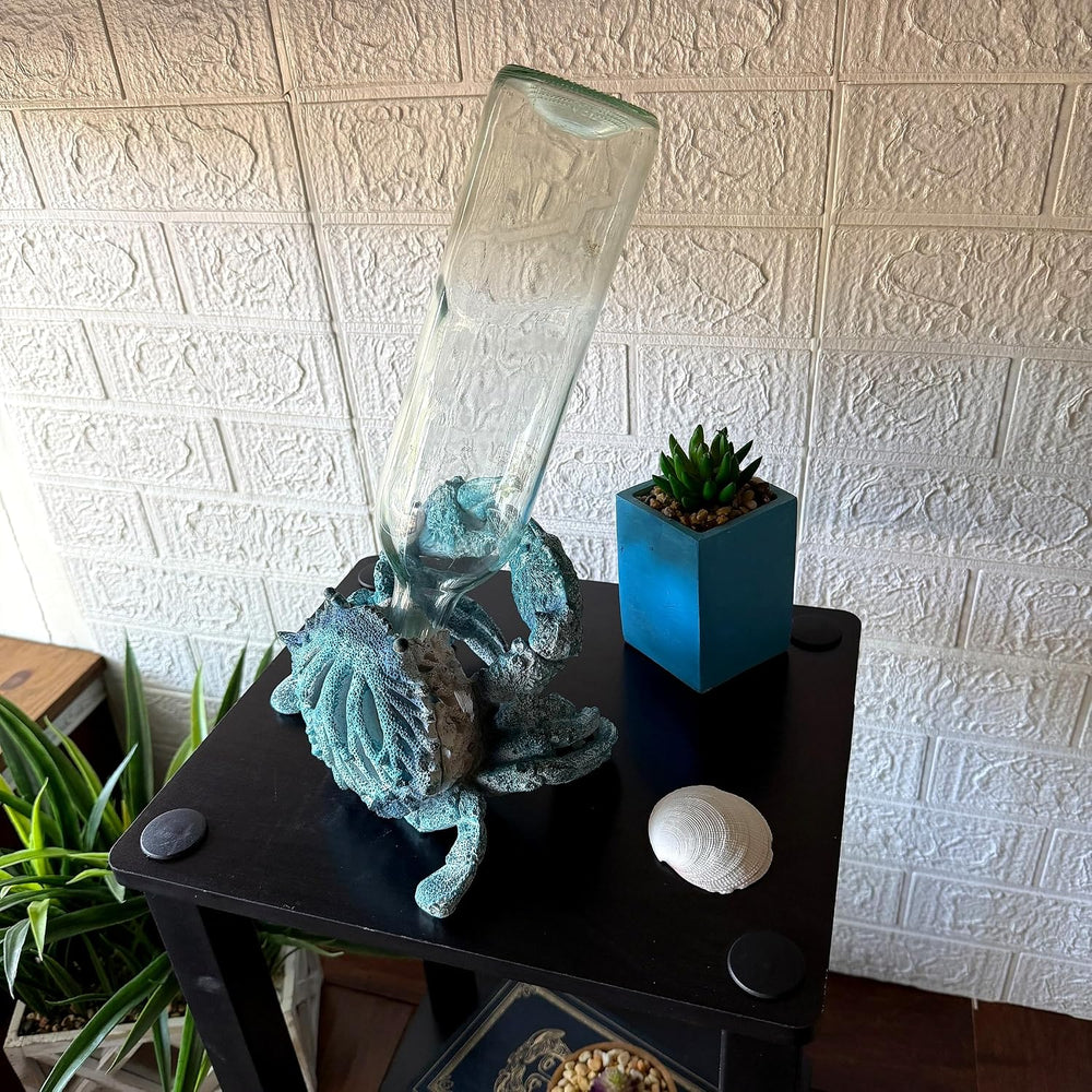 Crab Wine Bottle Holder, 8 Inch Turquoise Resin with Coral-Look Center | Rais...