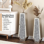 SHYFOY 30" Floor Vase Crushed Diamond Mirrored Vase Silver Tall Vases for Floor, Large Crystal Glass Decorative Floor Vases for Living Room Office Corner Hallway Home Decor