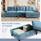 Ball & Cast Modular L Shaped Sectional Sofa with Movable Storage Ottoman and Dual-Port Charging,4 Seater Comfy Cloud Couch W/Side Storage Pockets & Cup Holder,for Living Room,Apartment,Light Blue,104"