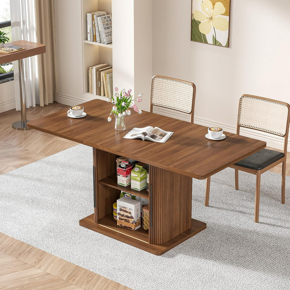 Extendable Dining Room Table for 4-6, 47-65 Inch Rectangle Kitchen Dining Tab...