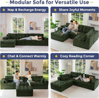 MAXYOYO 132" L Shaped Modular Sectional Sofa with Ottoman, Cloud Boneless Couch with Layered Cushion, Upholstered Sofa in a Box, Flexible Module Combination for Living Room, No Assembly, Dark Green