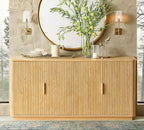 win2win 63" Fluted Sideboard Buffet Cabinet with Faux Marble Top, Modern Credenza with Storage, Wood Boho Media TV Console Accent Cabinet for Living Room Kitchen Hallway, Oak