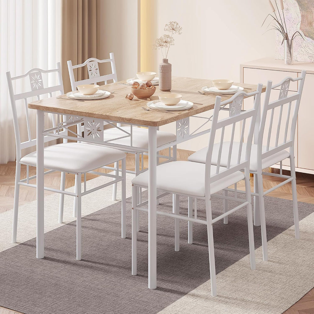 VECELO 5 Piece Dining Table Set for 4 with Chairs, Wood Table-top & PU Pa...