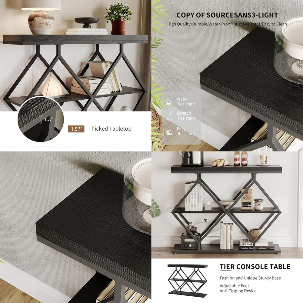Garvee 3 Tier Console Table with Open Wood Shelves,39" Industrial Entryw...