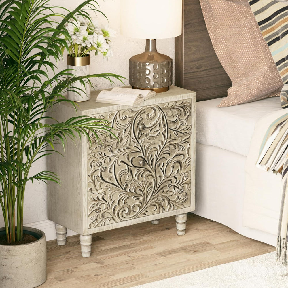 3 Drawer Farmhouse Dresser X 2P with Embossed Weathered Flower Motif