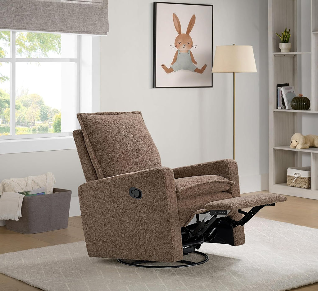 Oxford Baby Uptown Upholstered Glider Recliner Rocking Chair 360° Swivel for Nursery and Living Room - Teddy Brown