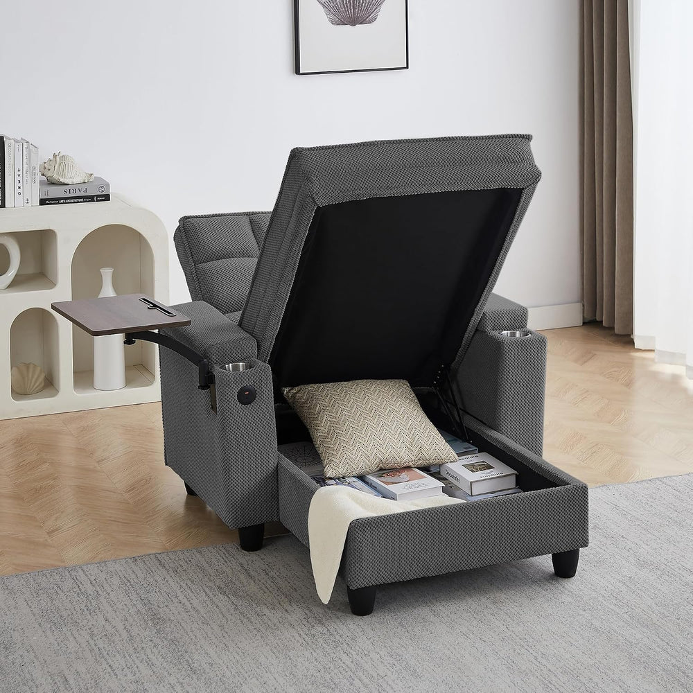 Eafurn Convertible Chaise Lounge Sleeper Chair with Storage and 6-Position Re...