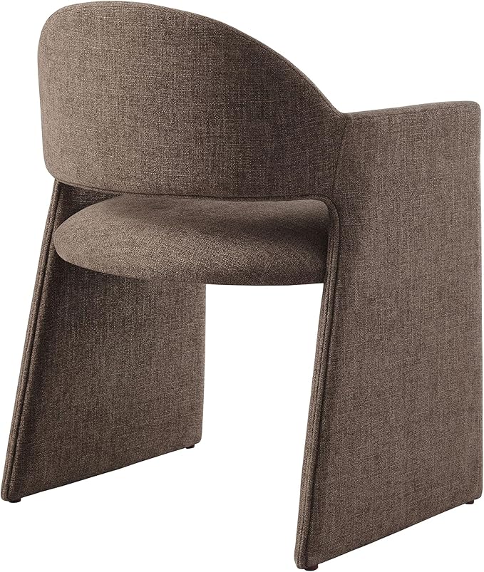 Modway Talia Upholstered Fabric Dining Armchair in Mocha - Modern Curved Dining Chair with Open-Back - Living Room Barrel Lounge Chair - Single Upholstered Accent Chair with Arms