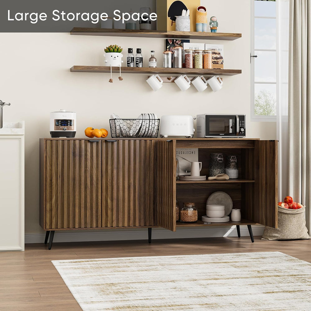 Smuxee 63" Fluted Sideboard Cabinet, Freestanding Walnut Buffet Cabinet ...