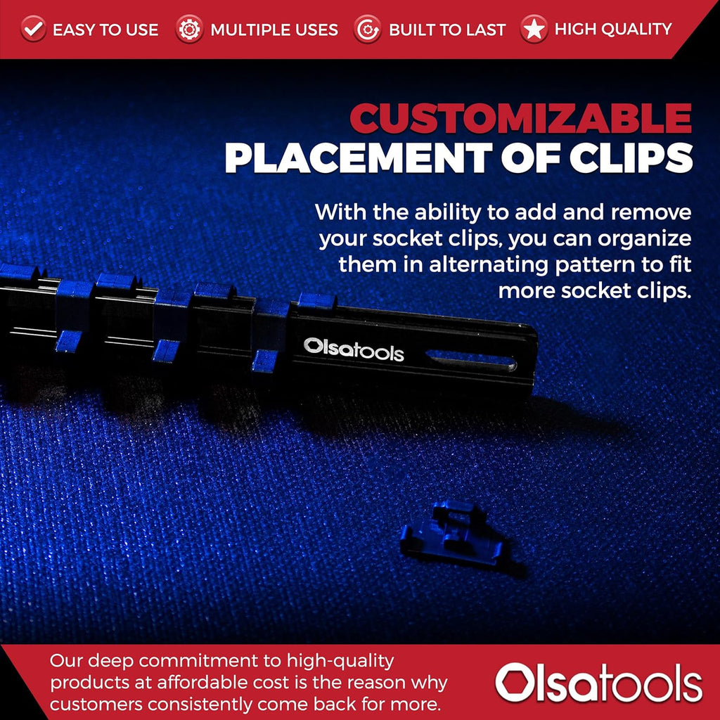 Olsa Tools 1/4-Inch Drive Aluminum Socket Organizer with Locking End Caps | Professional Quality Socket Holder (BLACK)