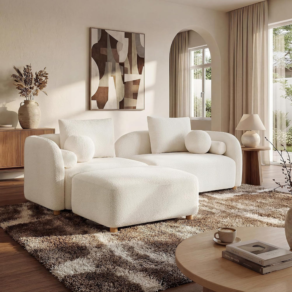 Modern Sherpa Boucle Ottoman, Comfy Modular Cloud Couch Ottoman, Apartment, C...