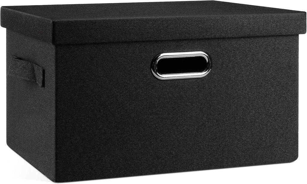 Medium 15" 21 Quart Collapsible Stackable Storage Bins with Lids, 1 Pack Black Foldable Fabric Closet Storage Boxes with Lids, 4 Handles Heavy-duty Linen Cube Baskets for Bedroom