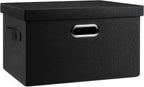 Medium 15" 21 Quart Collapsible Stackable Storage Bins with Lids, 1 Pack Black Foldable Fabric Closet Storage Boxes with Lids, 4 Handles Heavy-duty Linen Cube Baskets for Bedroom