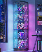 3-Piece Glass Display Cabinet Set with Glass Doors and RGB Lights,White | 2 Tall 67''H Corner Curio Cabinets with Locks and 1 Large 59''W TV Stand Display Case with Motion Sensor,Charging Hub