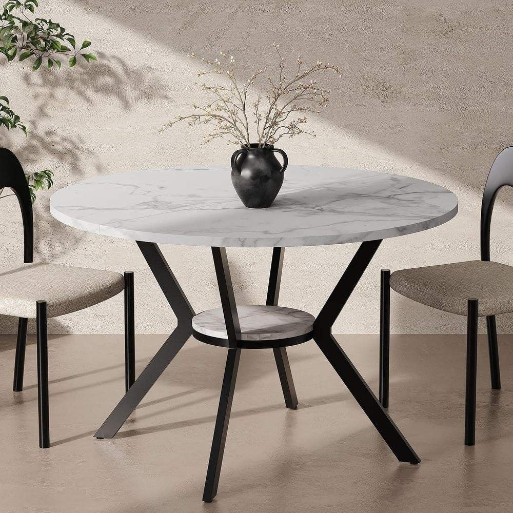 42" Round Dining Table for 2-4, Modern Kitchen Table with Faux Marble Ta...