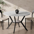 42" Round Dining Table for 2-4, Modern Kitchen Table with Faux Marble Tabletop & Metal Legs, Space Saving Circle Table with Storage, Wood Kitchen & Dining Room Tables for Kitchen Dining Room