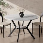 42" Round Dining Table for 2-4, Modern Kitchen Table with Faux Marble Tabletop & Metal Legs, Space Saving Circle Table with Storage, Wood Kitchen & Dining Room Tables for Kitchen Dining Room