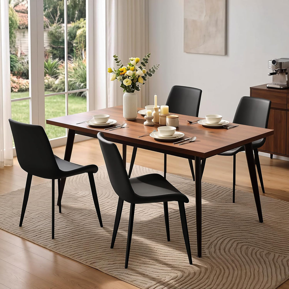 Black Dining Chairs Set of 4, PU Leather Dining Room Chairs, Upholstered Kitc...