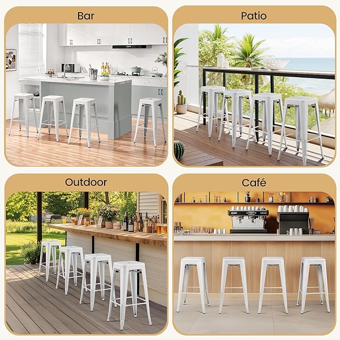 Yaheetech 30 Inch Metal Bar Stools Set of 4, Bar Height Backless Bartools, In...