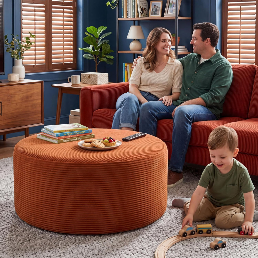 BSHOMGI Round Ottoman,Corduroy Ottomans Foot Stool, 27.5" Pouf Footstool...