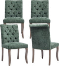 Upholstered Tufted Chenille Dining Side Chairs, Armless Nailhead Trim Chairs with Solid Wood Legs, Modern Farmhouse Chairs for Dining Room, Kitchen & Living Room (Set of 4, Olive Green)