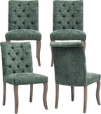 Upholstered Tufted Chenille Dining Side Chairs, Armless Nailhead Trim Chairs with Solid Wood Legs, Modern Farmhouse Chairs for Dining Room, Kitchen & Living Room (Set of 4, Olive Green)