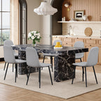 gopop Marble Dining Table Set 79" ｜Modern Dining Table Set with 6 Linen Chairs｜Engineered Wood with Marble Pattern Tabletop｜Widened and Stable Tablelegs｜Easy Assembly
