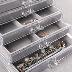 Frebeauty Extra Large Acrylic Jewelry Box for Women 5 Layers Clear Jewelry Organizer Velvet Earring Box with 5 Drawers Rings Display Case Necklaces Holder Tray for Women Girls (Grey)