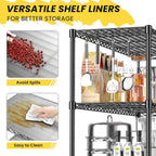 3-Shelf Adjustable Storage Shelves Metal Shelving Unit Heavy Duty Wire Rack Small Organizer with 3 Shelf Liners for Kitchen Pantry Bathroom Laundry Closet Garage 24" W x 14" D x 30" H Black