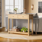 Gizoon 2 Drawer Console Table, Oak Color | 2-Tier Wood Entryway Table with Storage Shelves, 39" W Wood Accent Sofa Table for Front Hall, Hallway, Living Room