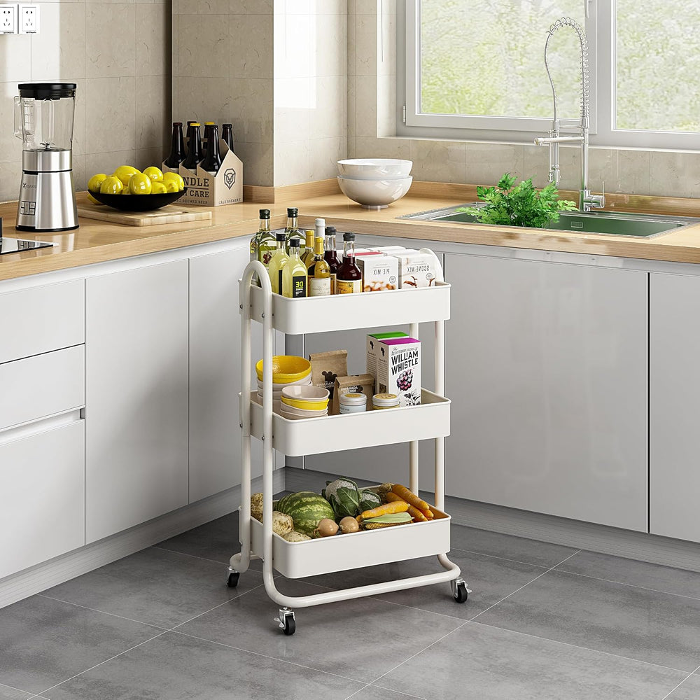 MIOCASA 3-Tier Metal Utility Rolling Cart, Heavy Duty Multifunction Cart with...