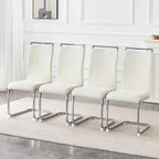 AZmac Modern Dining Chairs Set of 4,Armless Kitchen Chairs,Dining Room Chairs with Upholstered Padded Seat and Sturdy Silver Chrome Legs for Dining Room,Kitchen (White Fabric, Set of 4)