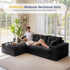 MAXYOYO 104" L Shaped Modular Sectional Sofa with Ottoman, Cloud Boneless Couch with Layered Cushion, Upholstered Sofa in a Box, Flexible Module Combination for Living Room, No Assembly, Black