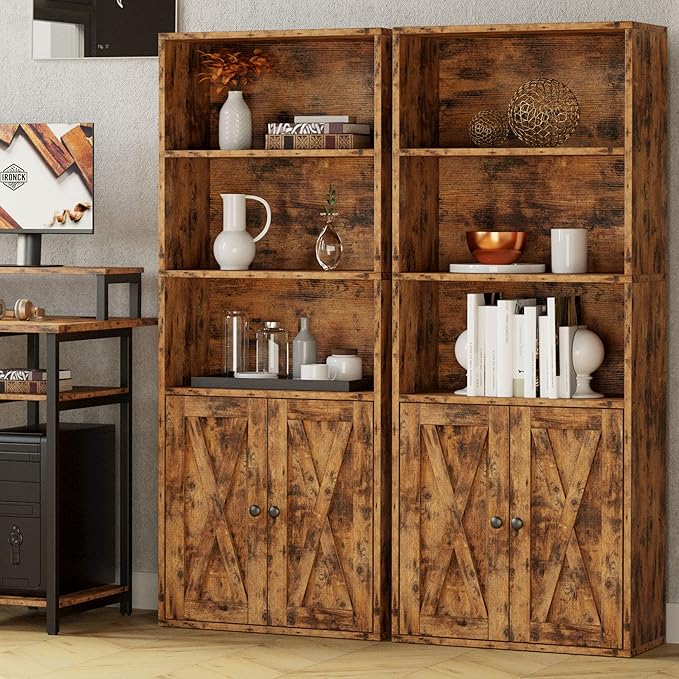 IRONCK Industrial Bookshelves and Bookcases with Doors 11.8 in Depth Floor St...
