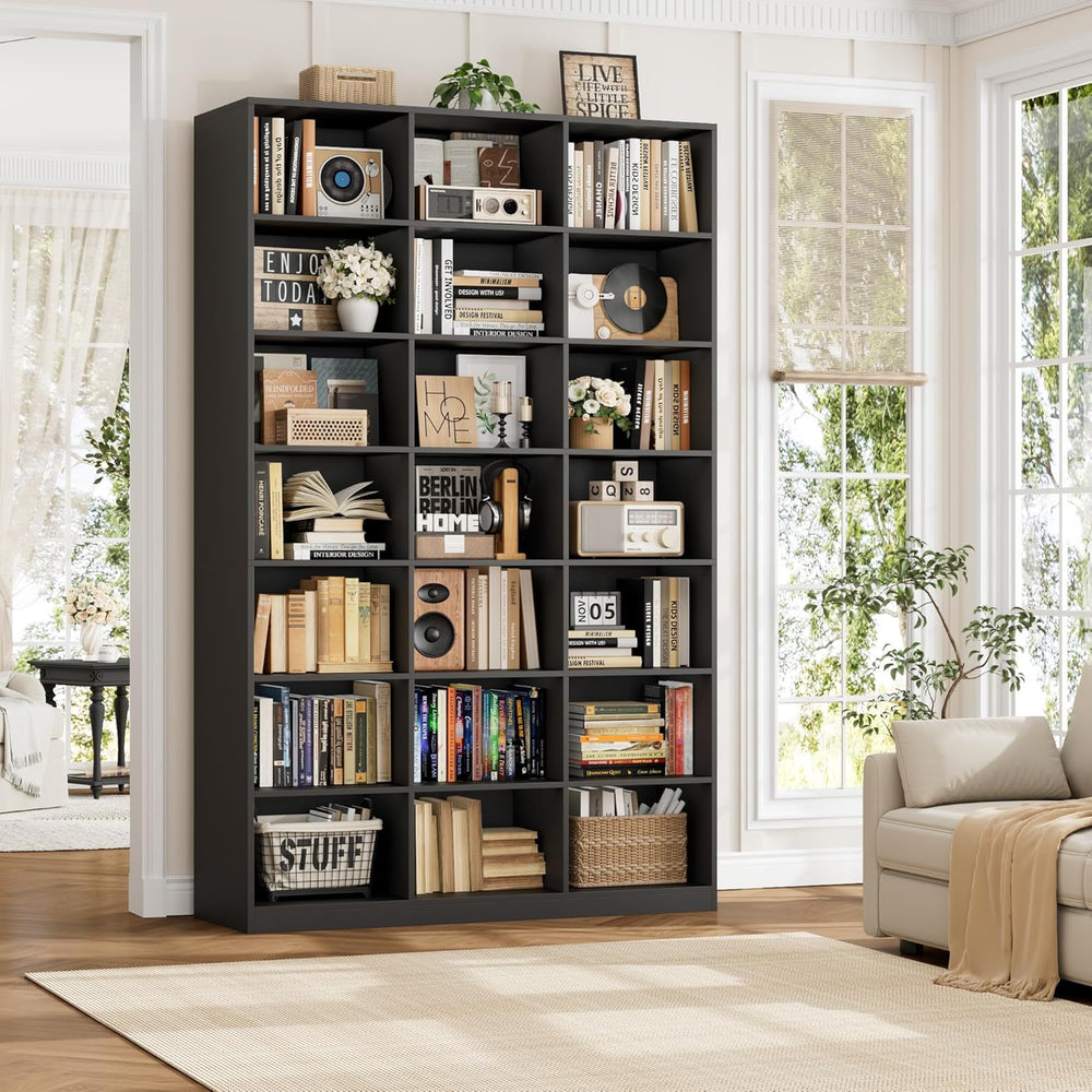 HOSTACK 86" H Triple Wide Bookshelf and Bookcase, Large Book Shelves, Black