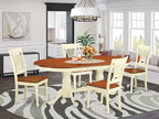 East West Furniture PLAI5-WHI-W 5 Piece Dining Room Furniture Set Includes an Oval Wooden Table with Butterfly Leaf and 4 Kitchen Dining Chairs, 42x78 Inch, Buttermilk & Cherry