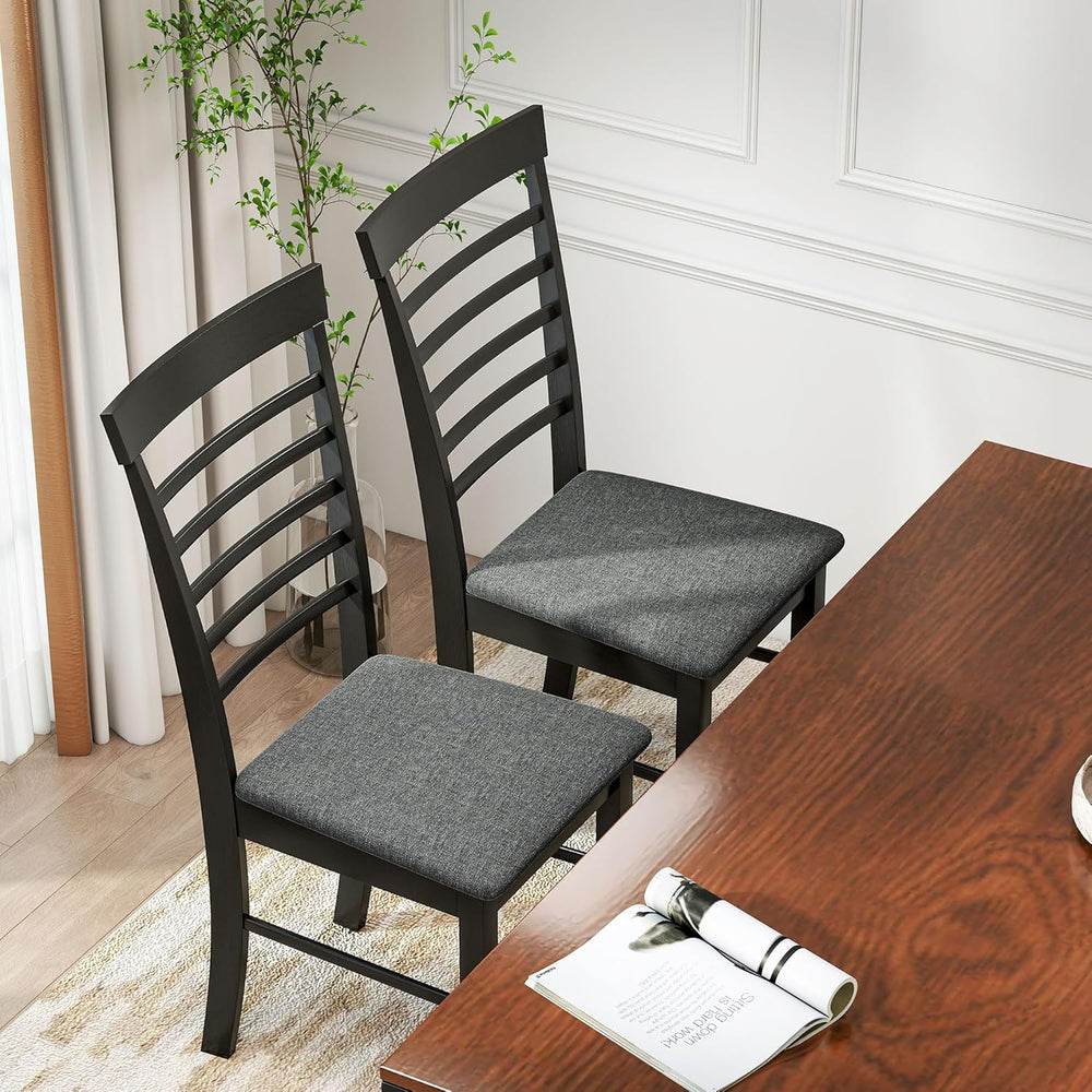 HOMCOM Wooden Dining Chairs Set of 2, Farmhouse Upholstered Kitchen Chairs wi...