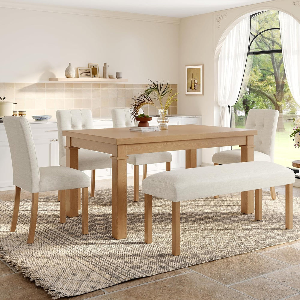Merax 6-Piece Dining Set, Rectangle Kitchen Table with 4 Upholstered Chairs &...