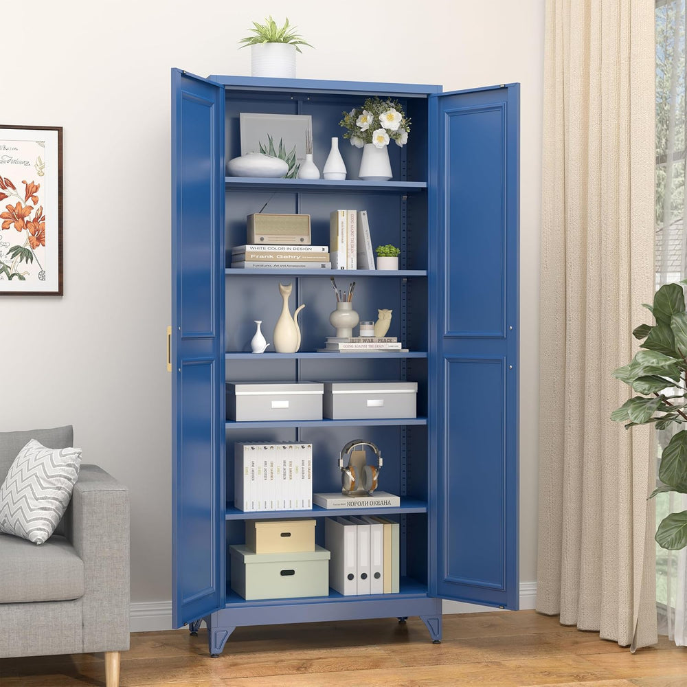 SteeLoong 75”Metal Pantry Storage Cabinet with Doors & 5 Adjustable Shelv...