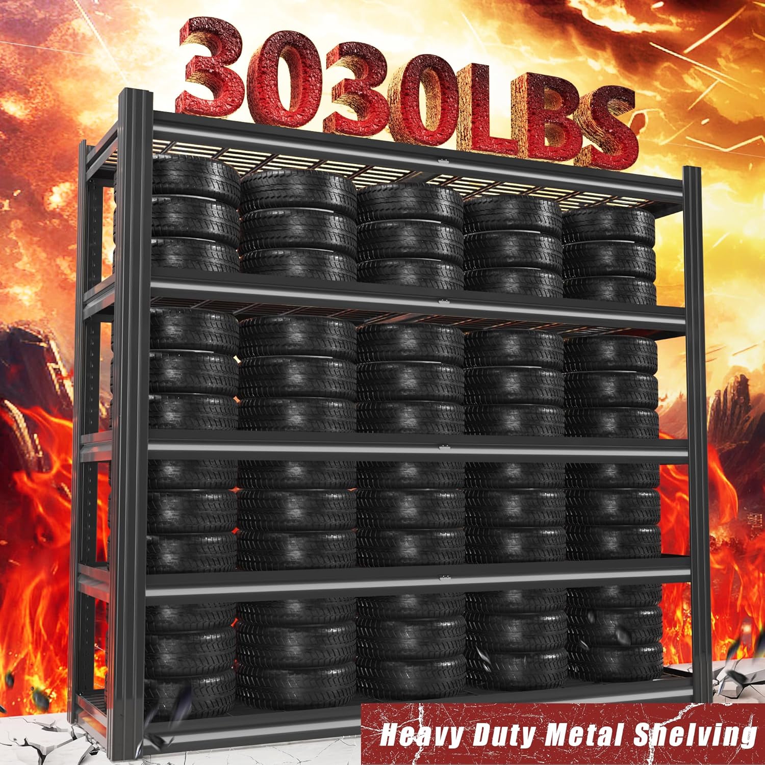 48" W x 72" H x 24" D Garage Shelving Heavy Duty,5 Tier Adjustable Metal Shelves Storage Rack,3030 LBS Large Industrial Shelving Unit for Basement,Warehouse,Garage Organization