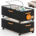 Under Bed Storage with Wheels, 12" Height Under Bed Storage Extra Deep Under Bed Storage Containers, Perfect for 14'' Bed Frame, No Assemble Metal Rolling Underbed Storage for Clothes Shoes Blankets