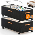Under Bed Storage with Wheels, 12" Height Under Bed Storage Extra Deep Under Bed Storage Containers, Perfect for 14'' Bed Frame, No Assemble Metal Rolling Underbed Storage for Clothes Shoes Blankets