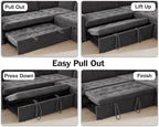 Vipbear 5 Seat L Shaped Modular Sectional Sleeper Sofa Bed with Pull Out Bed/Reclining Backrest/USB Ports/Storage Seat, Sectional Sleeper Couch, Tool-Free Assembly, Chenille Dark Grey