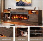 EAG 70" Electric Fireplace TV Stand with 36 inch Fireplace Up to 80" TVs, Entertainment Center with with Storage Cabinet & LED Lights, Modern Media Console for Living Room, Walnut