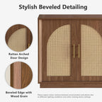 FORTUNETEC 63.8" Sideboard Buffet Cabinet with Storage, Natural Walnut | Accent Cabinet with Arched Doors, Boho Modular Media Console, Credenza for Living Room Kitchen Dining Room Entryway