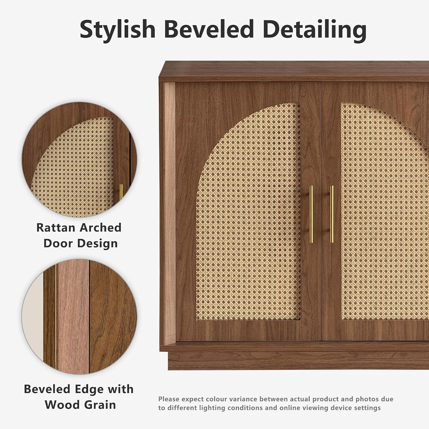 FORTUNETEC 63.8" Sideboard Buffet Cabinet with Storage, Natural Walnut | Accent Cabinet with Arched Doors, Boho Modular Media Console, Credenza for Living Room Kitchen Dining Room Entryway