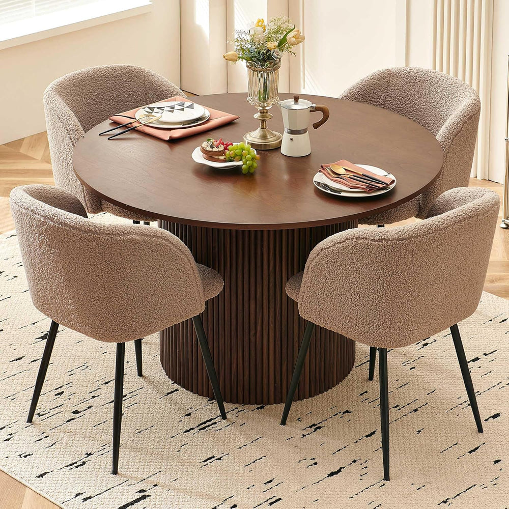 NORDICANA 5-Piece Wooden Round Dining Room Table and Chair Set, 47-Inch Kitch...