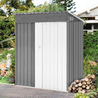 5x3 FT Outdoor Metal Storage Shed with Lockable Door, All-Weather Garden Tool Shed with Sloping Roof, Waterproof Steel Shed for Backyard, Patio, Lawn, Light Gray